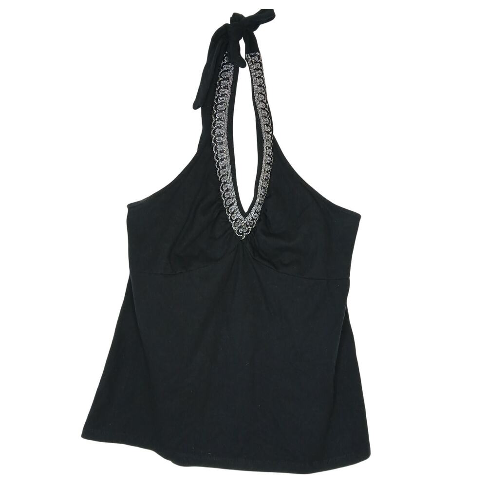 Ana Y2K Black Beaded Halter Top Womens LG Boho Club Cottage Dark Fairy Goth